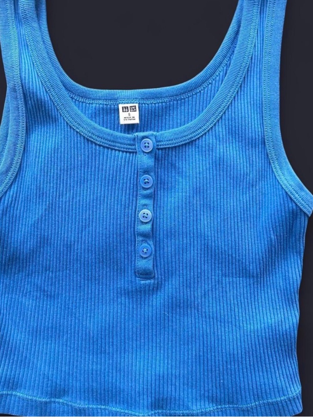 Uniqlo Women’s Bright Blue Ribbed Tank with Button Placket